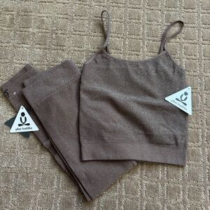 Phat Buddha 2pc Shimmer Crop Tank M/L Leggings XS/S Workout Set Outfit Metallic